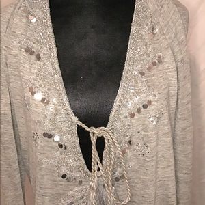 Calypso St. Barth Gray Tunic Beaded Sequins NWOT